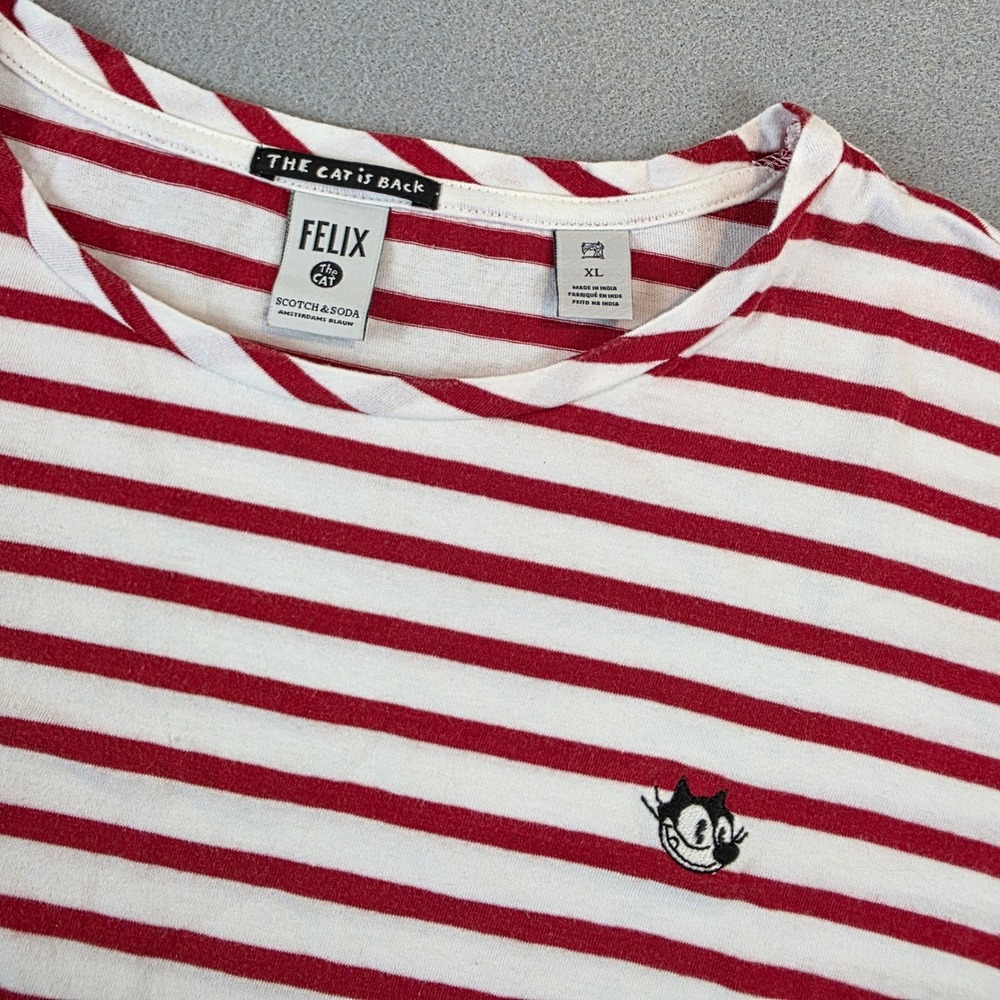 Scotch & Soda Felix the Cat Striped T-Shirt Red White Retro Embroidered Women XL